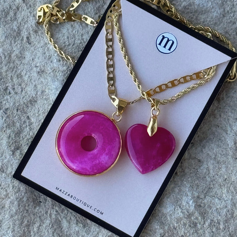 MARI ROUND HEART FUCHSIA JADE set