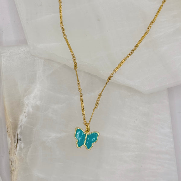 TEAL ENAMEL BUTTERFLY MINI necklace