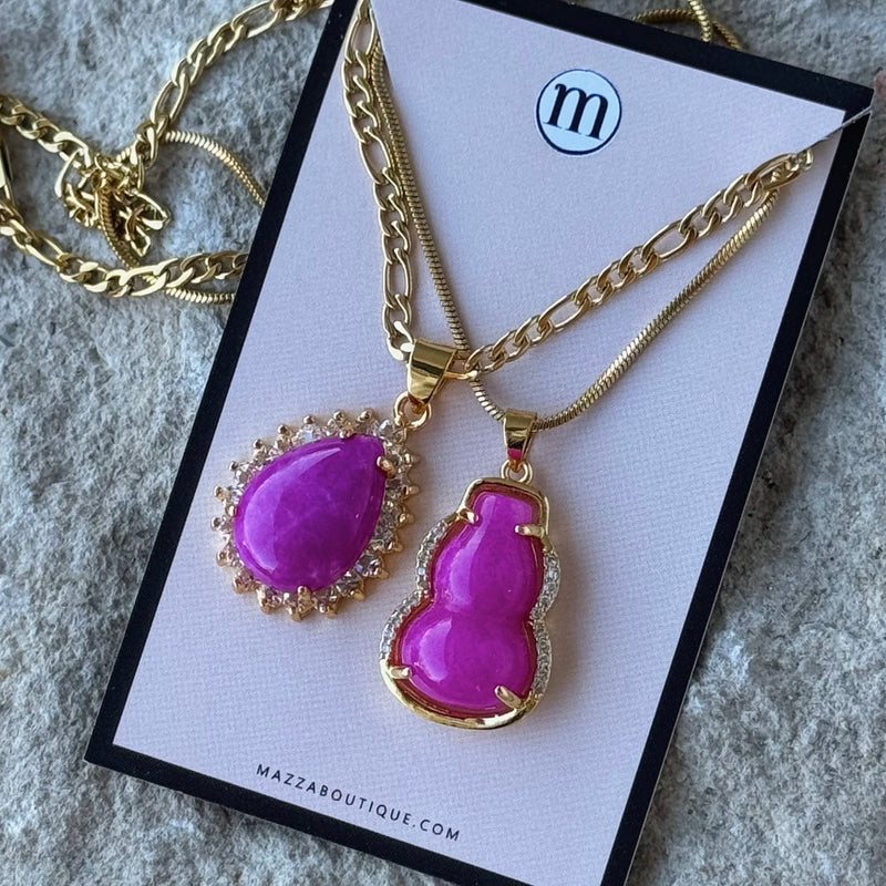 KEOLA CRYSTAL TEARDROP FUCHSIA JADE set