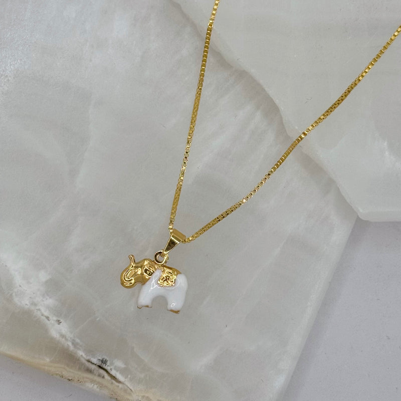 WHITE ENAMEL ELEPHANT MINI necklace