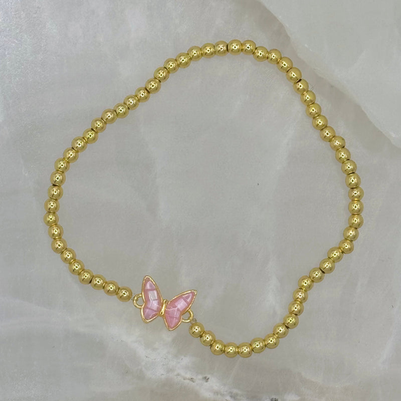 PINK MOTHER OF PEARL BUTTERFLY BEADED bracelet