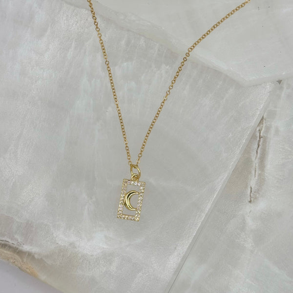 GOLD RECTANGLE CRESCENT MOON SUPER MINI necklace