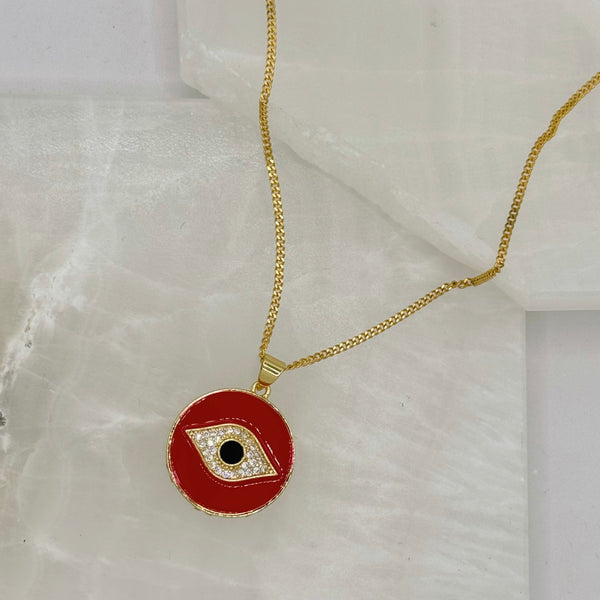 RED ENAMEL EVIL EYE CIRCLE necklace