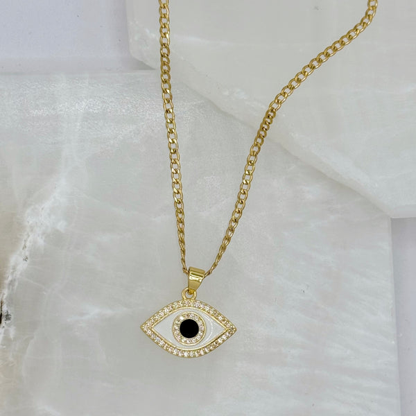 WHITE ENAMEL CRYSTAL EVIL EYE necklace