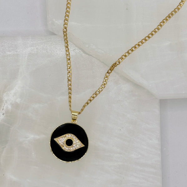 BLACK ENAMEL EVIL EYE CIRCLE necklace