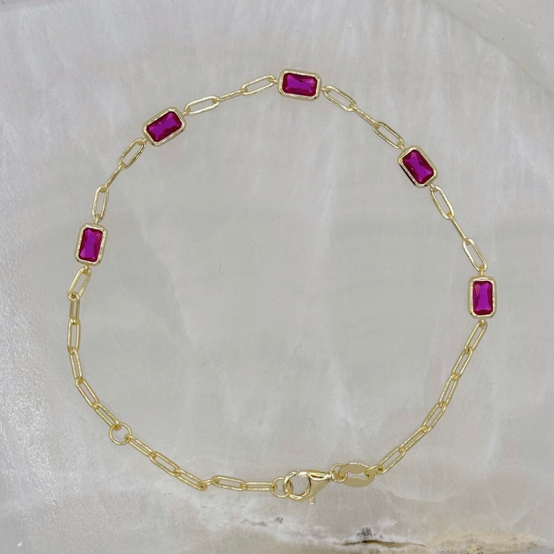 GOLD DAINTY PINK SAPPHIRE CHAIN LINK bracelet