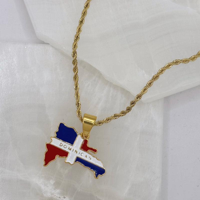 GOLD DOMINICAN REPUBLIC ENAMEL MAP necklace