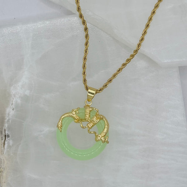 ROUND DRAGON LIGHT GREEN JADE necklace