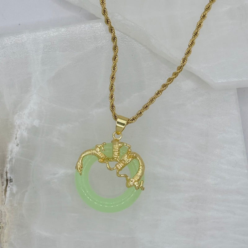 ROUND DRAGON LIGHT GREEN JADE necklace