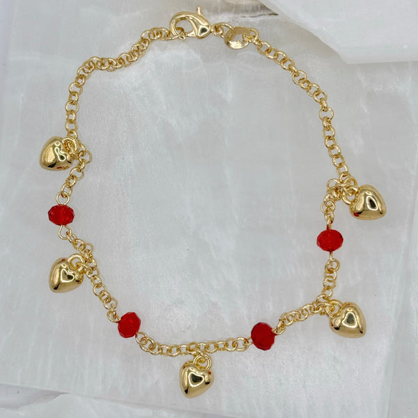 BUBBLE HEART RED CRYSTAL anklet