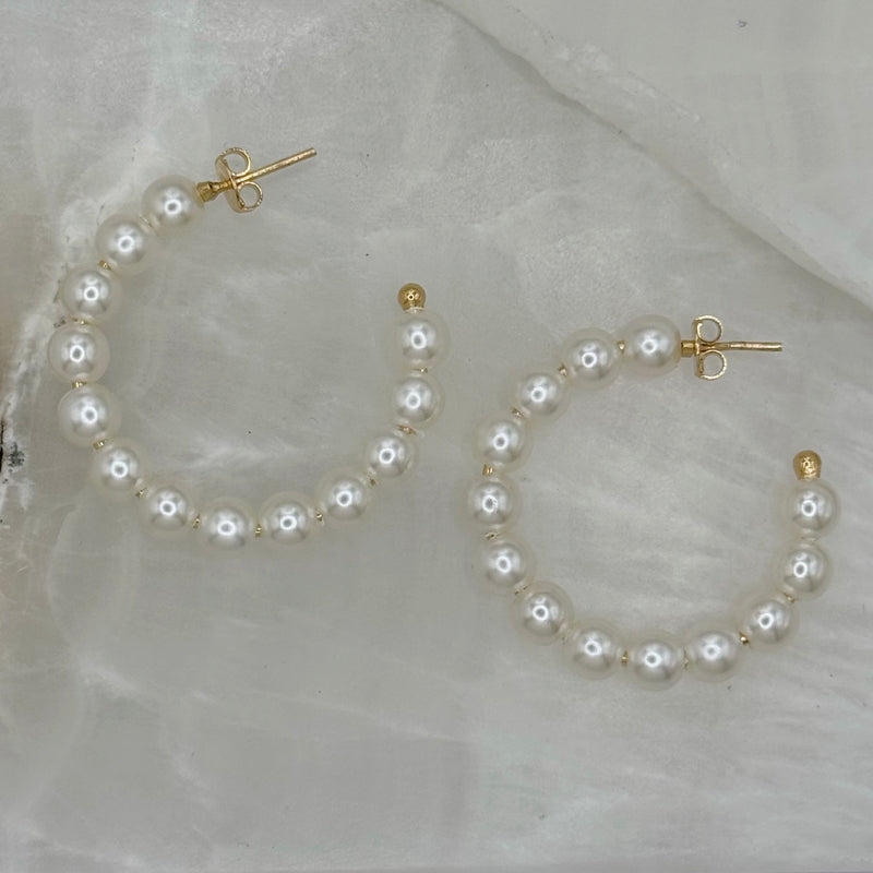 5MM LARGE PEARL BEADED HOOP earrings