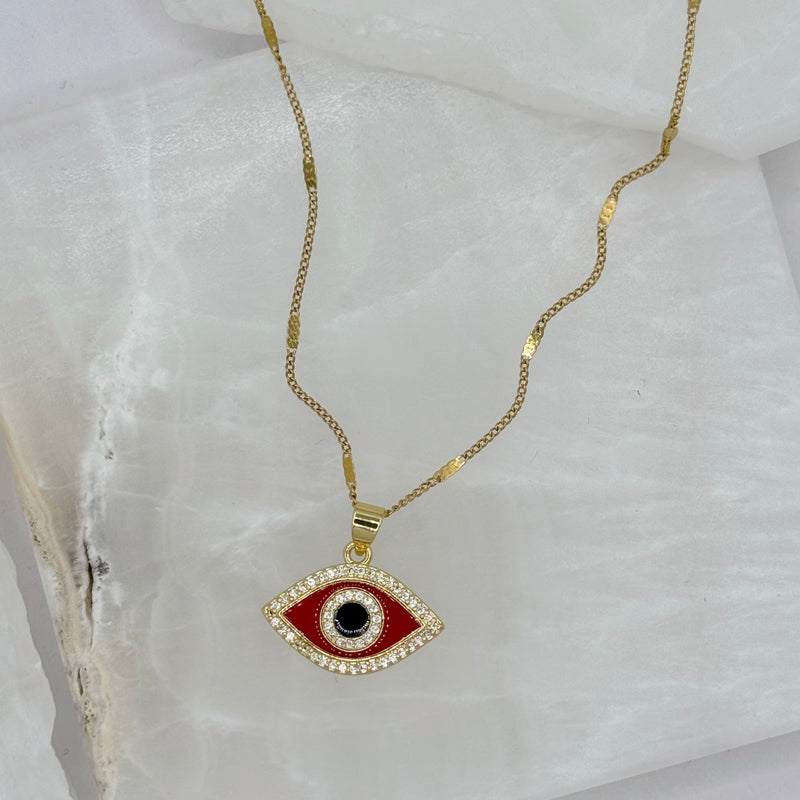 RED ENAMEL CRYSTAL EVIL EYE necklace