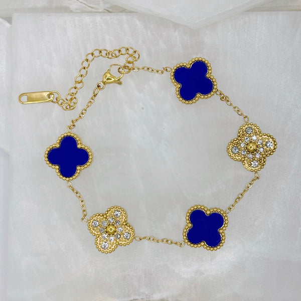 DARK BLUE & CRYSTAL CLOVER GOLD STEEL bracelet