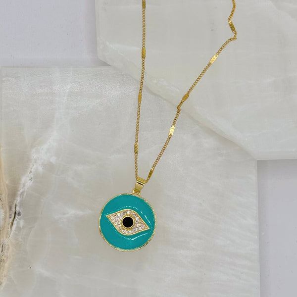 TEAL ENAMEL EVIL EYE CIRCLE necklace