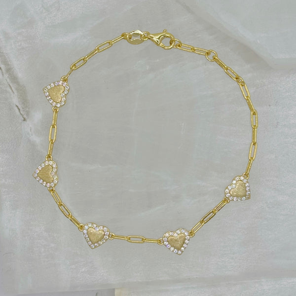 GOLD BRUSHED HEART CHAIN LINK bracelet