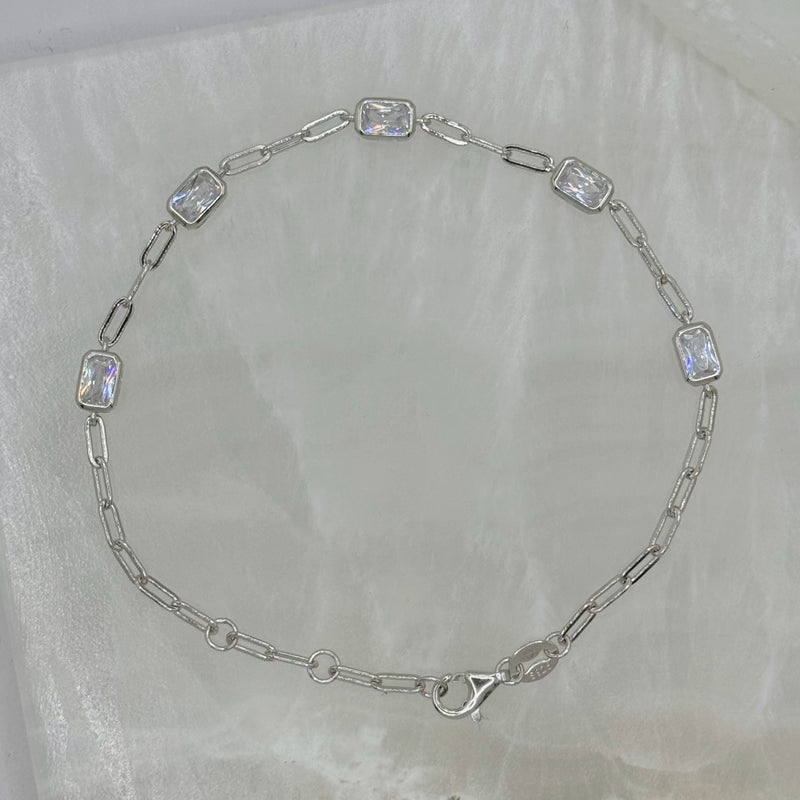 SILVER DAINTY CRYSTAL CHAIN LINK bracelet