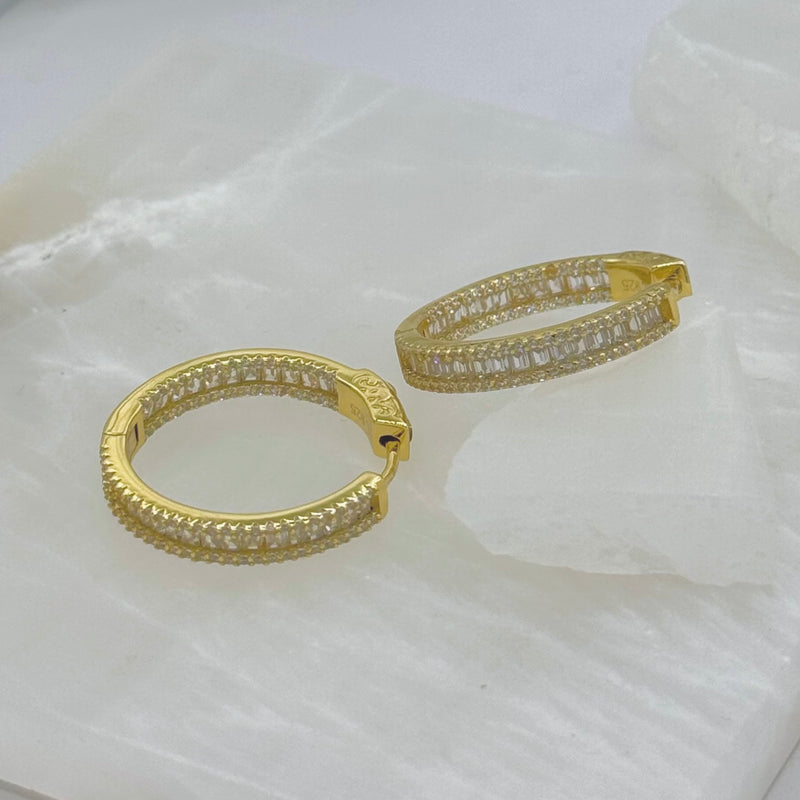 GOLD BAGUETTE CRYSTAL HOOP earrings