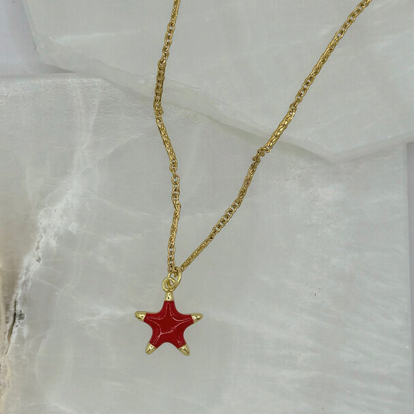 RED ENAMEL STAR MINI necklace