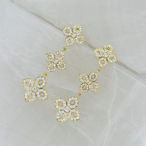 GOLD CLOVER CRYSTAL DANGLE earrings