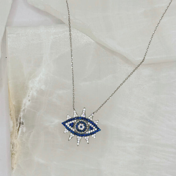 SILVER SPIKED EVIL EYE necklace