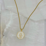 WHITE ENAMEL CRYSTAL HAMSA CIRCLE necklace