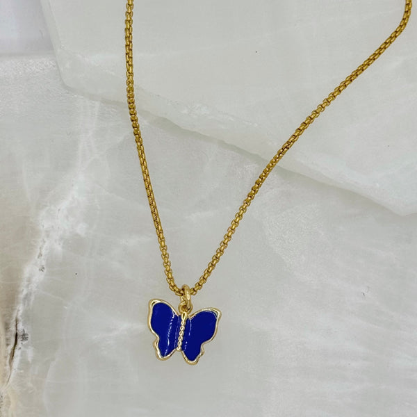 DARK BLUE ENAMEL BUTTERFLY MINI necklace