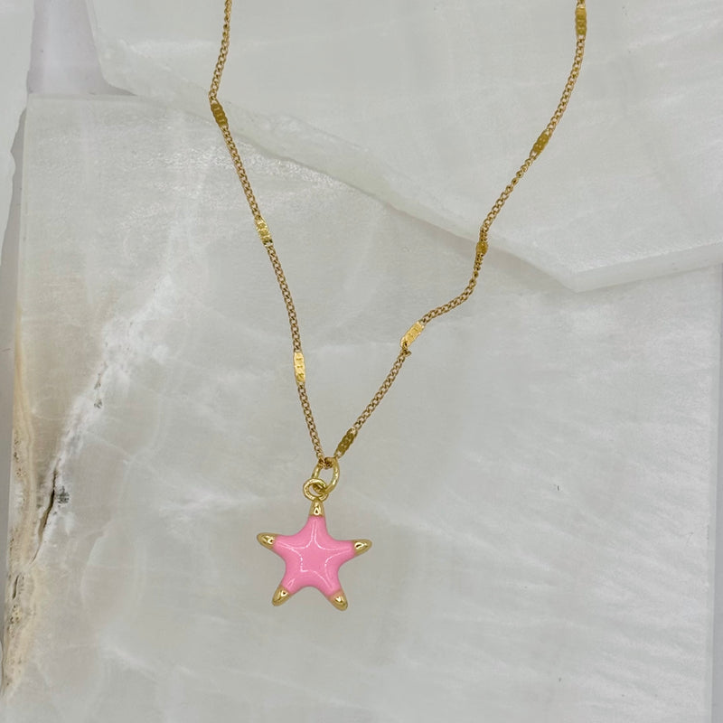 PINK ENAMEL STAR MINI necklace