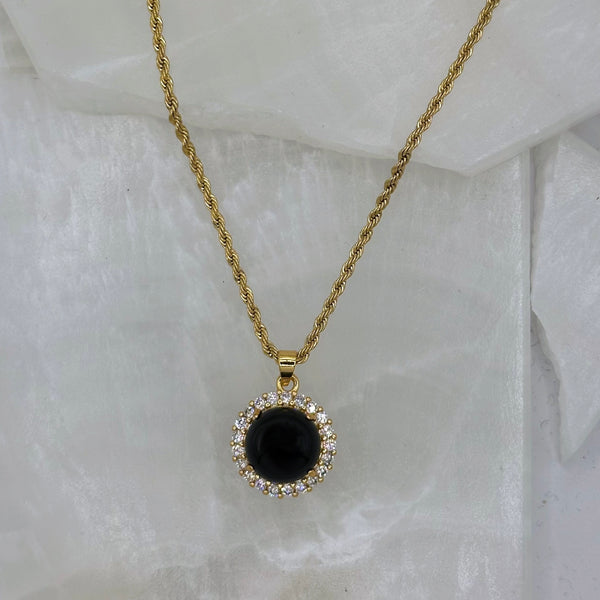 CRYSTAL ROUND BLACK JADE necklace