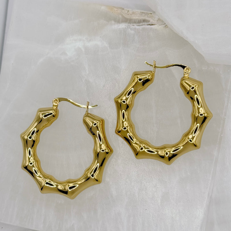 GOLD CHUNKY BAMBOO HOOP earrings