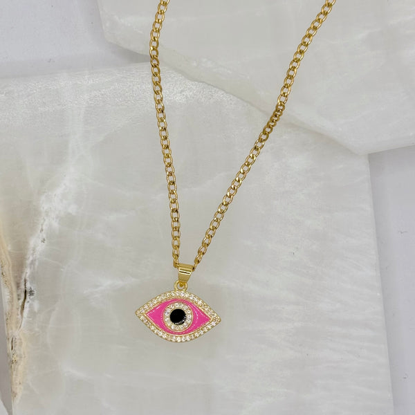 PINK ENAMEL CRYSTAL EVIL EYE necklace