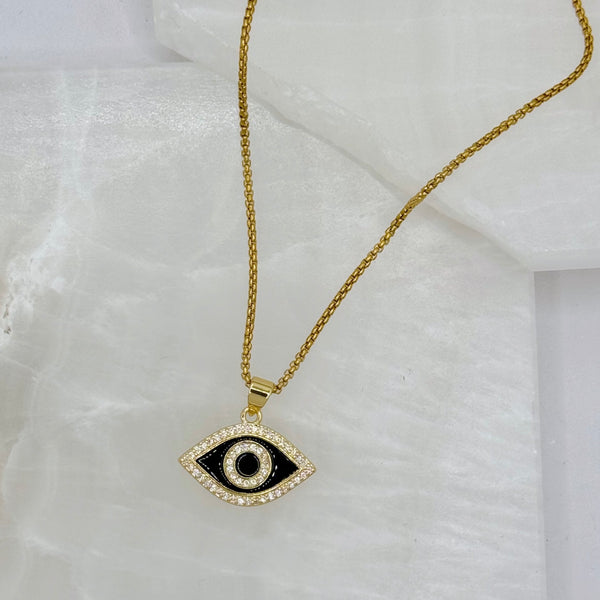 BLACK ENAMEL CRYSTAL EVIL EYE necklace