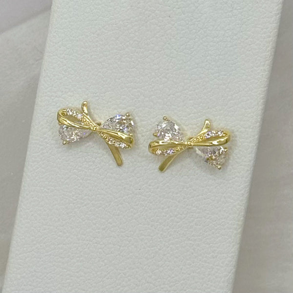 GOLD CRYSTAL BOW STUD earrings