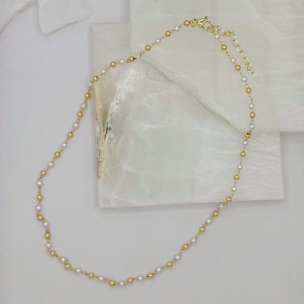 3MM GOLD & PEARL BEADED necklace