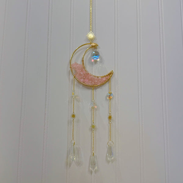 ROSE QUARTZ CRESCENT MOON sun catcher