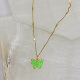 LIME GREEN ENAMEL BUTTERFLY MINI necklace