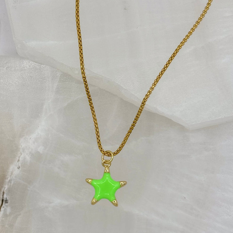 LIME GREEN ENAMEL STAR MINI necklace