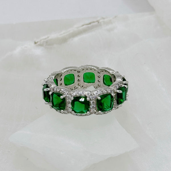 SILVER OXANA EMERALD CUSHION CUT ring