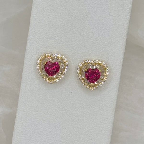 GOLD CRYSTAL HEART PINK SAPPHIRE STUD earrings