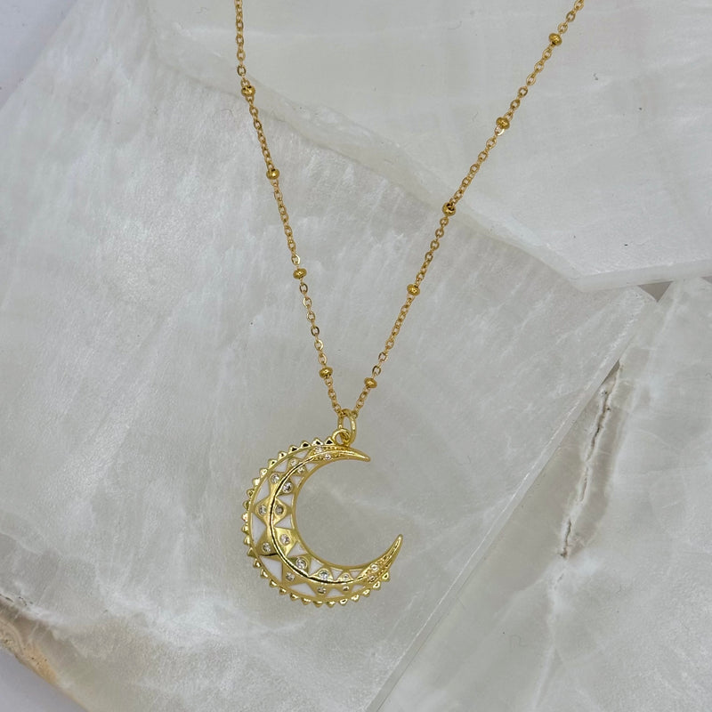 GOLD WHITE ENAMEL MOON necklace