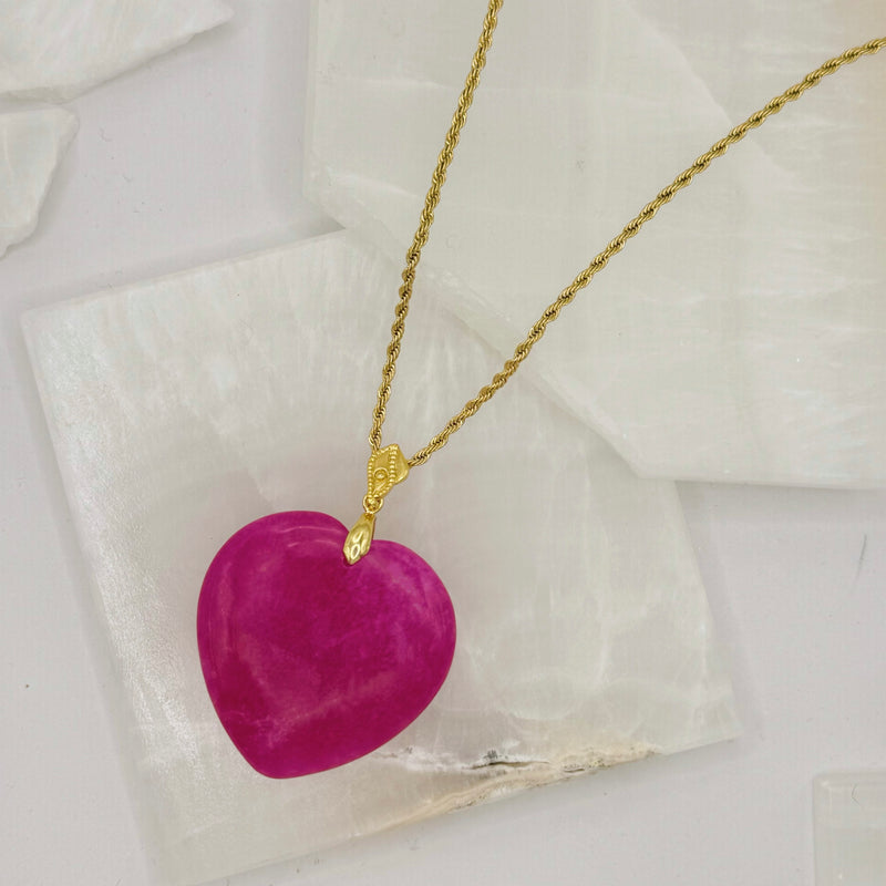 LARGE HEART FUCHSIA JADE necklace