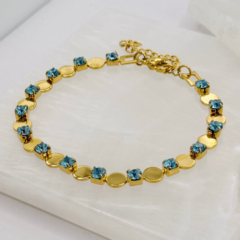 GOLD LIGHT BLUE CRYSTAL CIRCLE STEEL bracelet