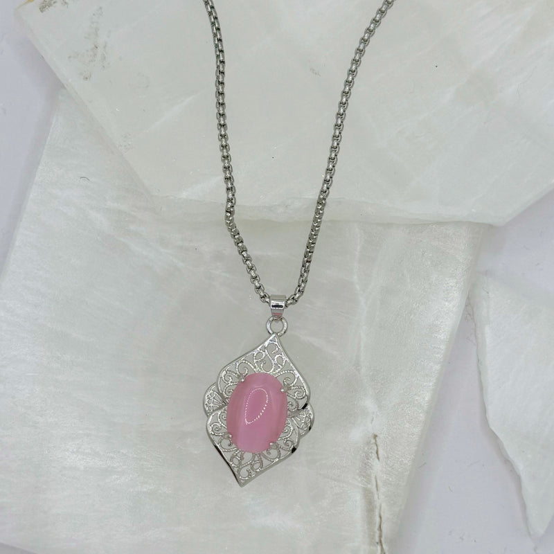 SILVER AMARA OVAL PINK JADE necklace