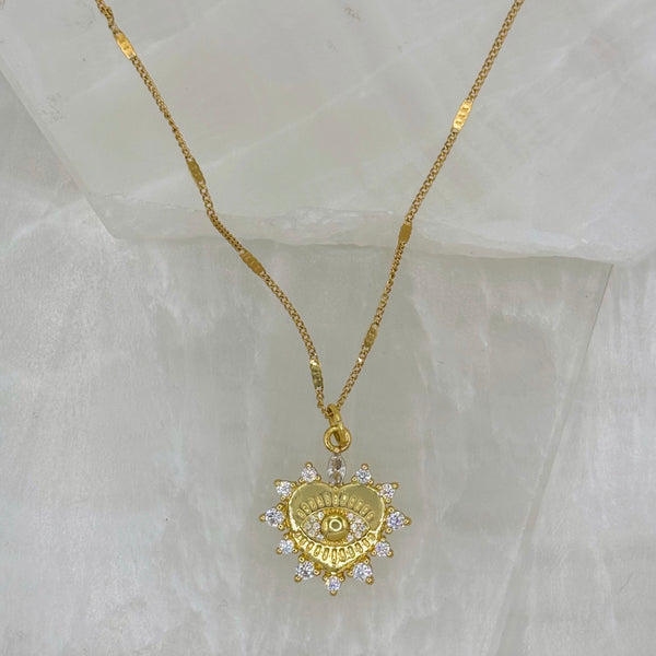 GOLD HEART EYE CRYSTAL necklace