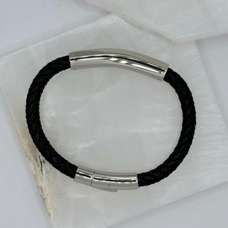 MENS LARGE SILVER PENDANT LEATHER bracelet