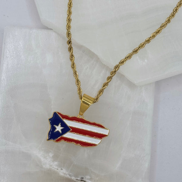 GOLD PUERTO RICO ENAMEL MAP necklace