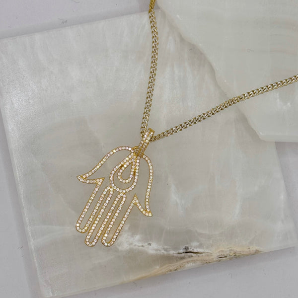 LARGE GOLD CRYSTAL HAMSA necklace