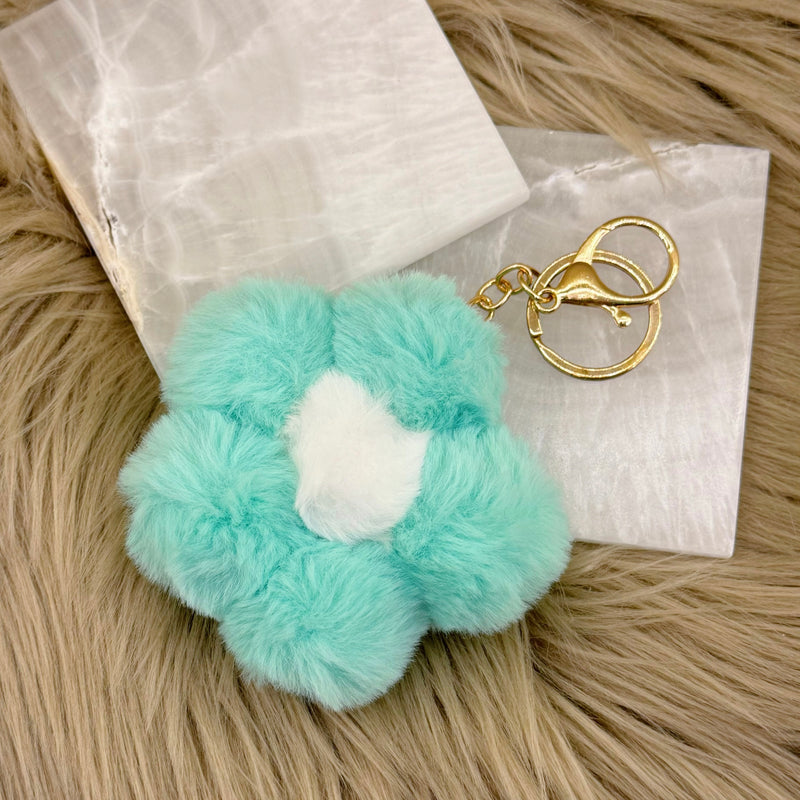 TEAL FLOWER POMPOM necklace