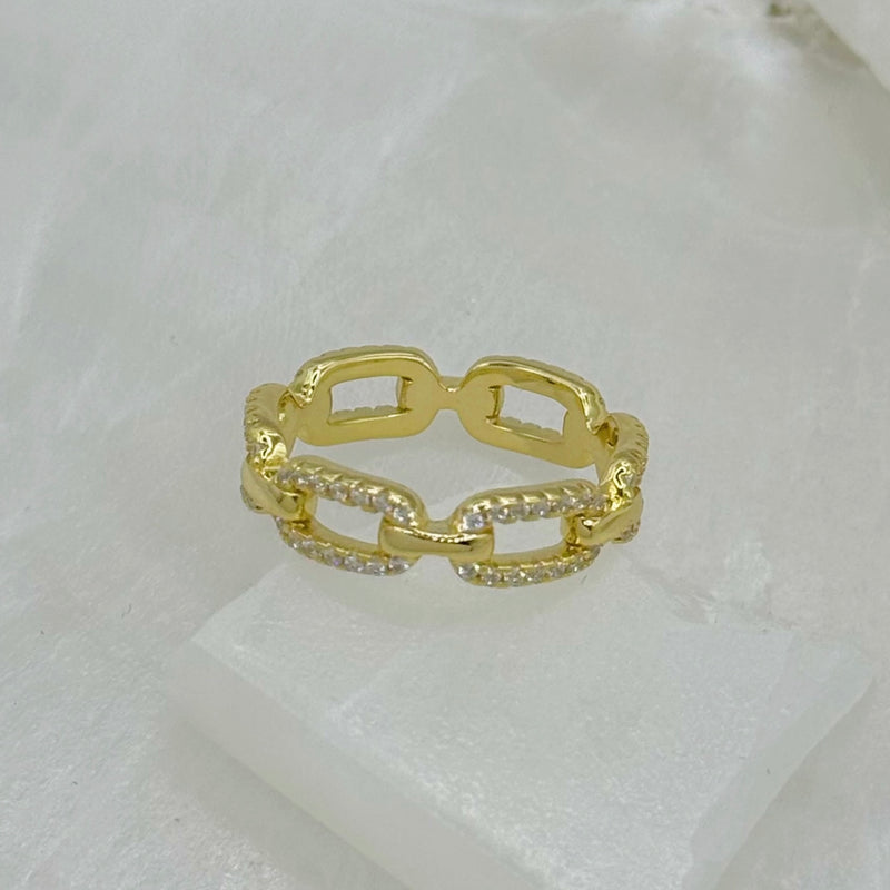 GOLD CRYSTAL CHAIN LINK ring