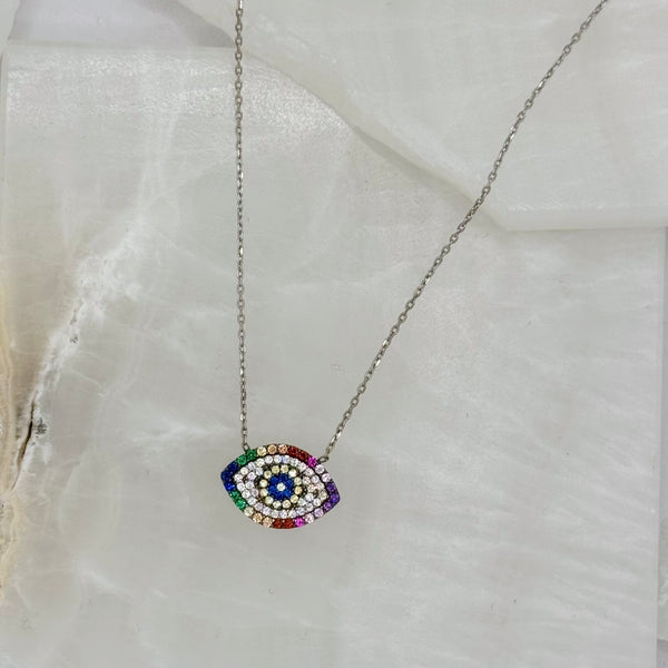 SILVER MULTI-COLOR EVIL EYE necklace