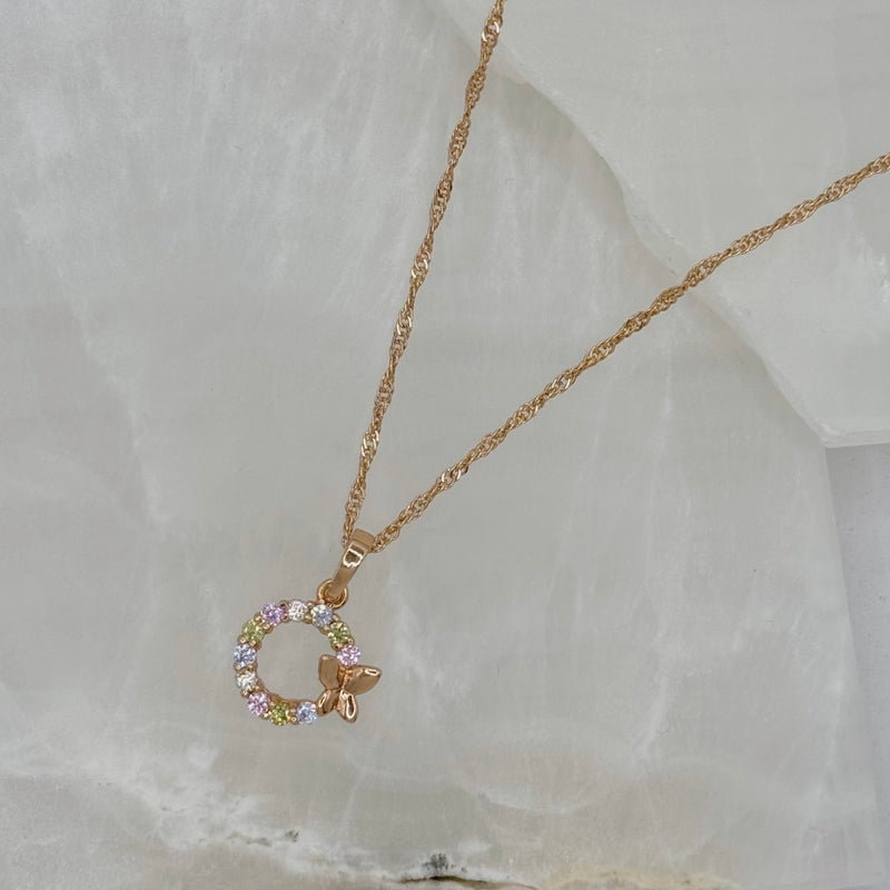 CIRCLE PASTEL CRYSTAL BUTTERFLY necklace